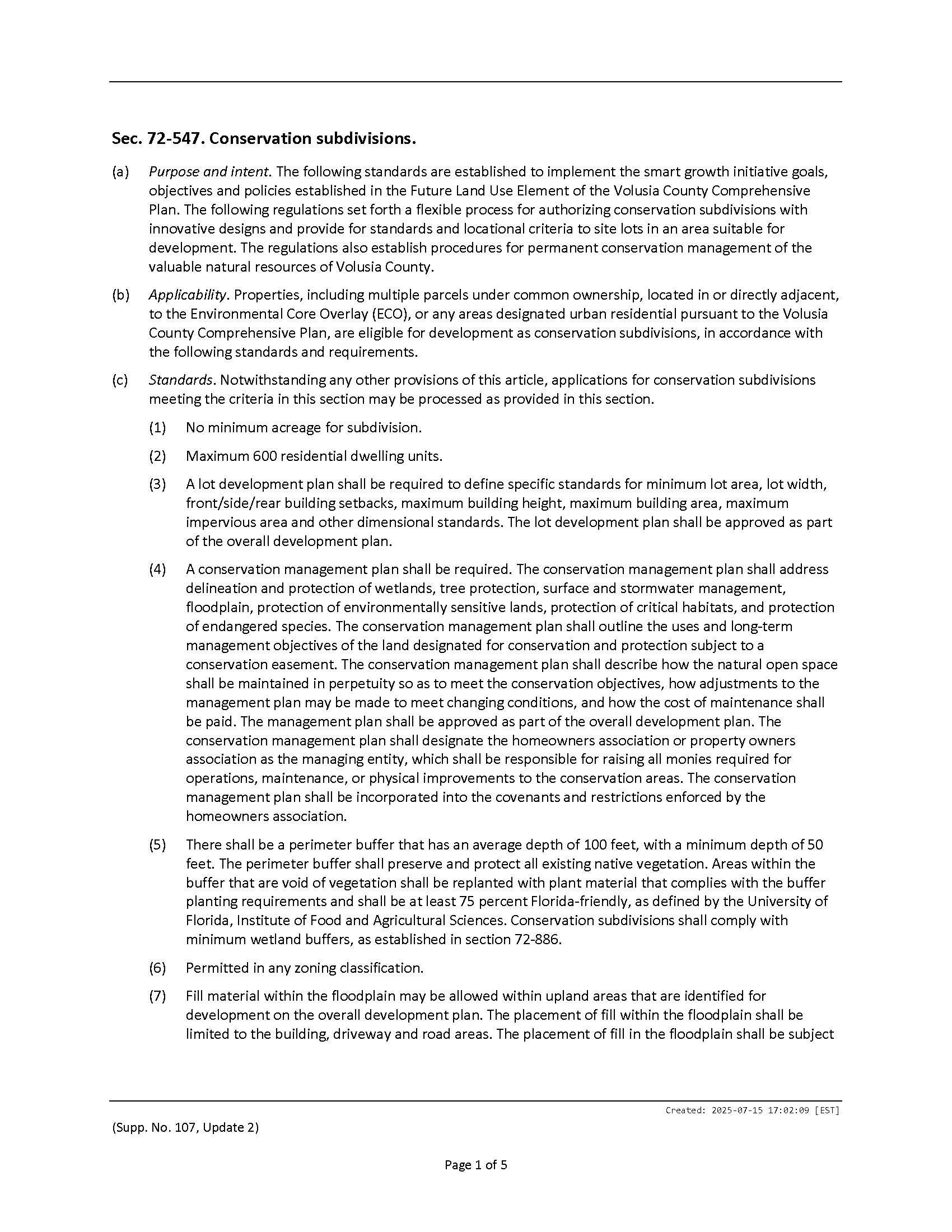 Volusia County Ordinance re: Conservation Subdivisions